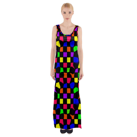 rainbow wonky checkers Thigh Split Maxi Dress