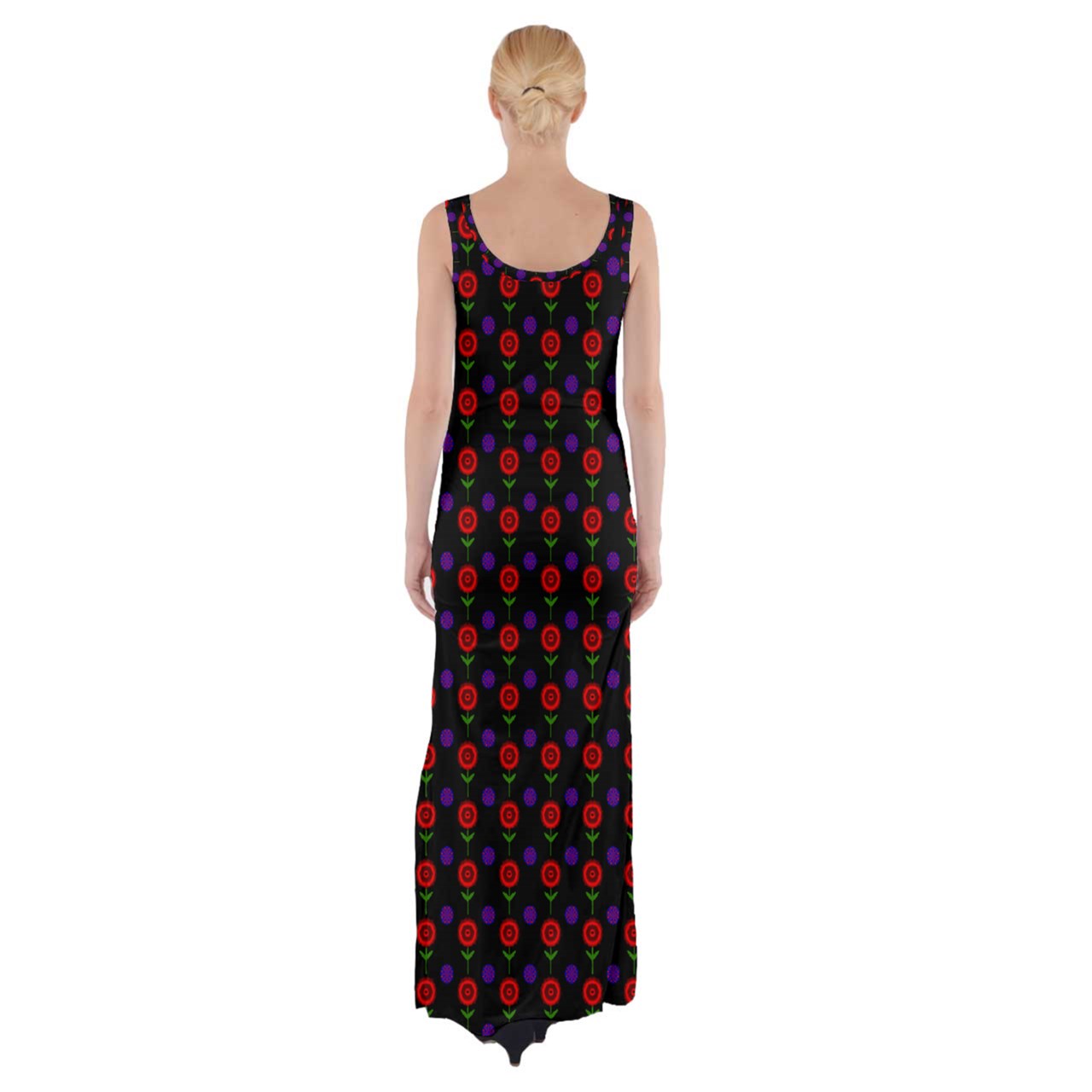 Red Poppies Thigh Split Maxi Dress