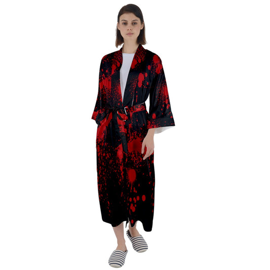 Black Blood Spatter Maxi Satin Kimono