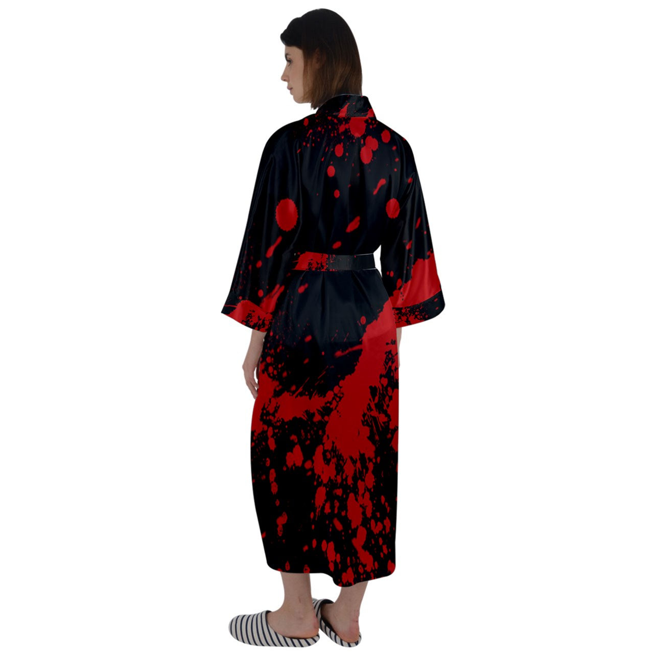 Black Blood Spatter Maxi Satin Kimono