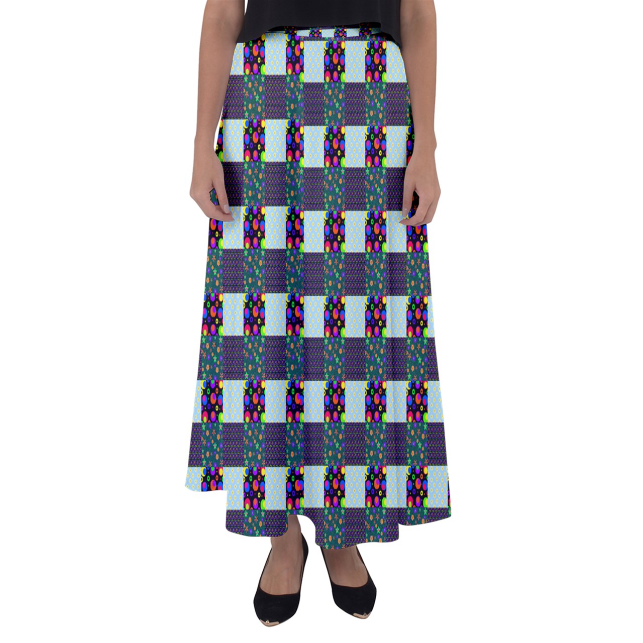 Quilted Rainbow Flared Maxi Skirt