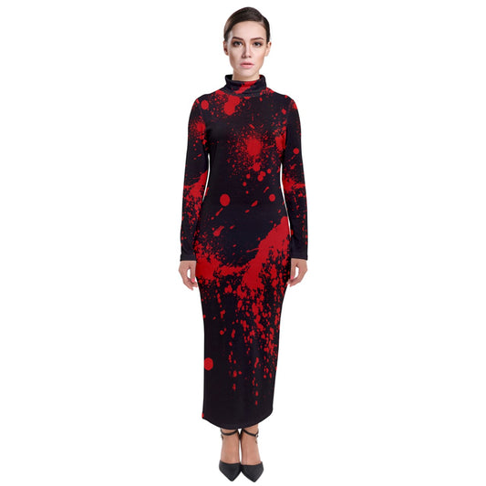 Black Blood Spatter Turtleneck Maxi Dress