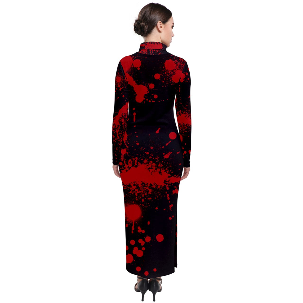 Black Blood Spatter Turtleneck Maxi Dress