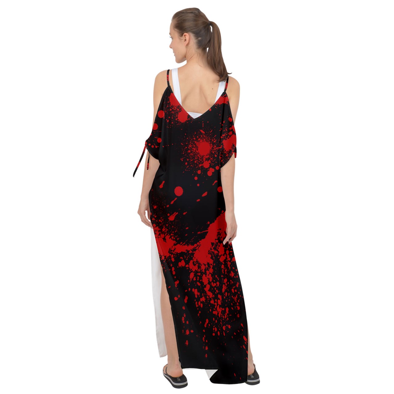 Black Blood Spatter Maxi Chiffon Cover Up Dress