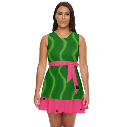 Fruit Snacks Watermelon Waist Tie Tier Mini Chiffon Dress