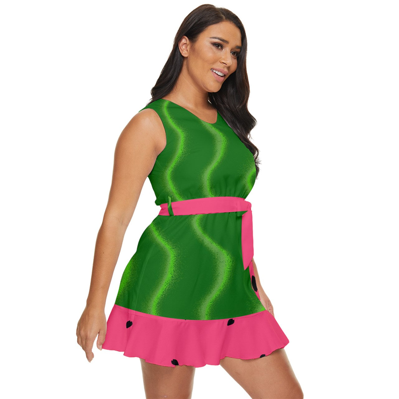 Fruit Snacks Watermelon Waist Tie Tier Mini Chiffon Dress