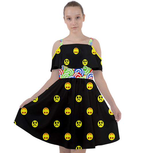 Twisted Smiley dark Cut Out Shoulders Chiffon Dress