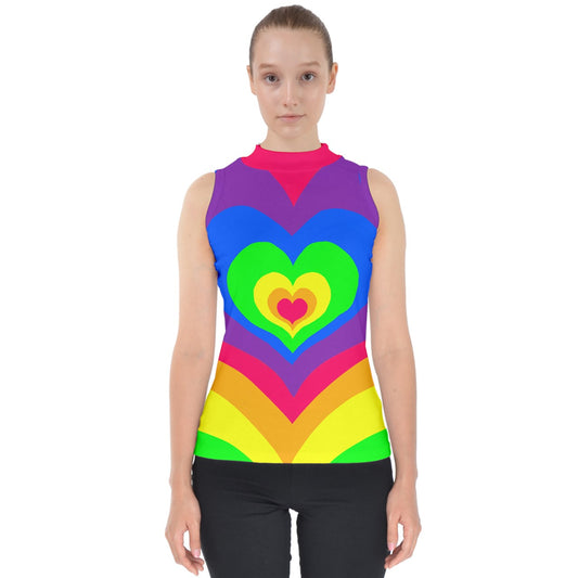 Rainbow Heart Mock Neck Shell Top