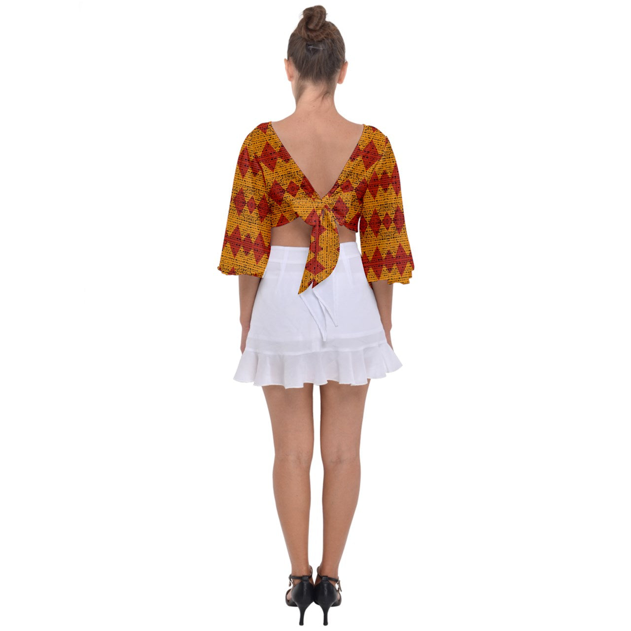 Red Knight Spots Tie Back Butterfly Sleeve Chiffon Top