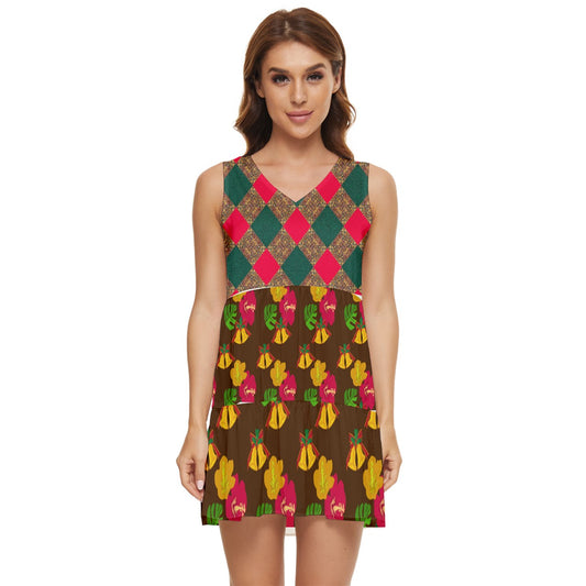 yule Bells Tiered Sleeveless Mini Dress