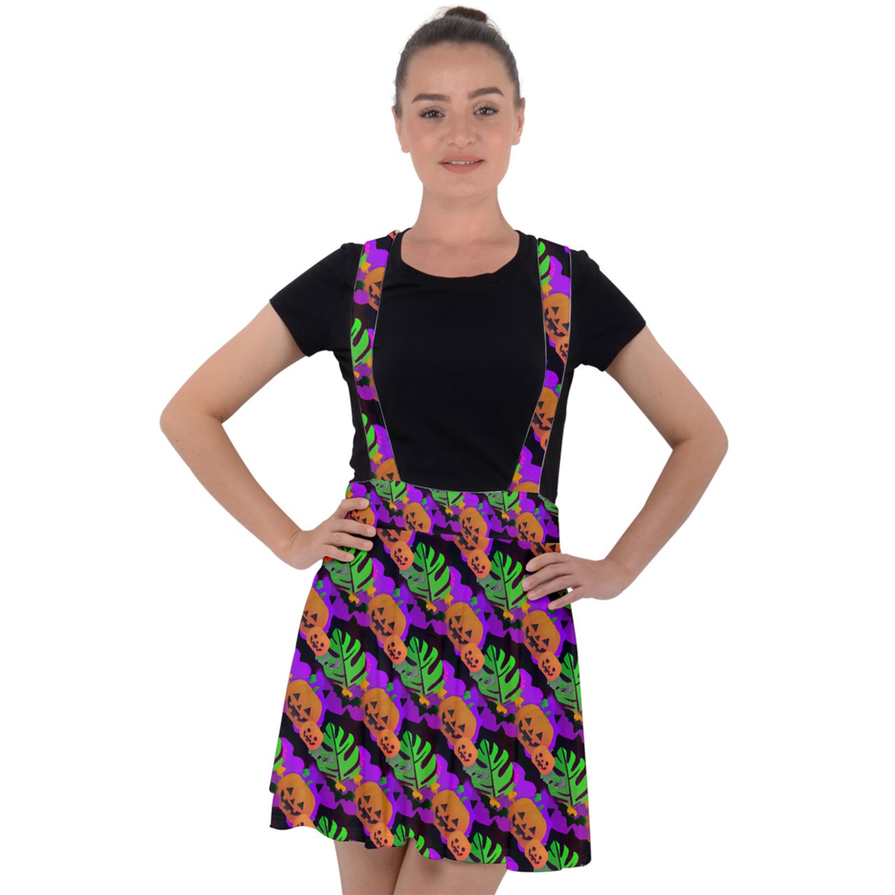 Pumpkin In The Clouds Velvet Suspender Skater Skirt