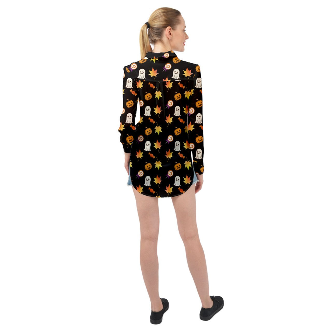 Jack-O Sweet Leaf Long Sleeve Chiffon Shirt