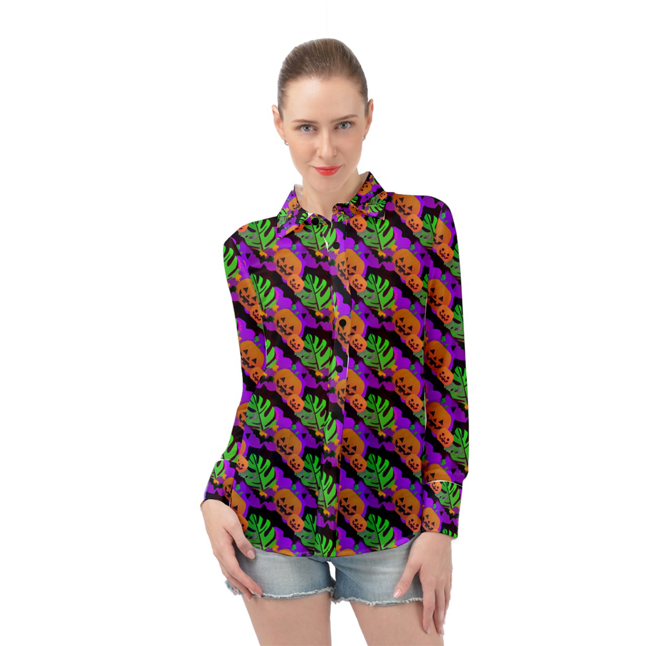 Pumpkin In The Clouds' Long Sleeve Chiffon Shirt