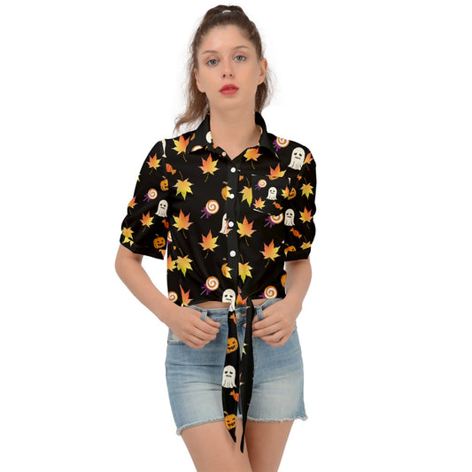 Jack-O Sweet Leaf Tie Front Shirt