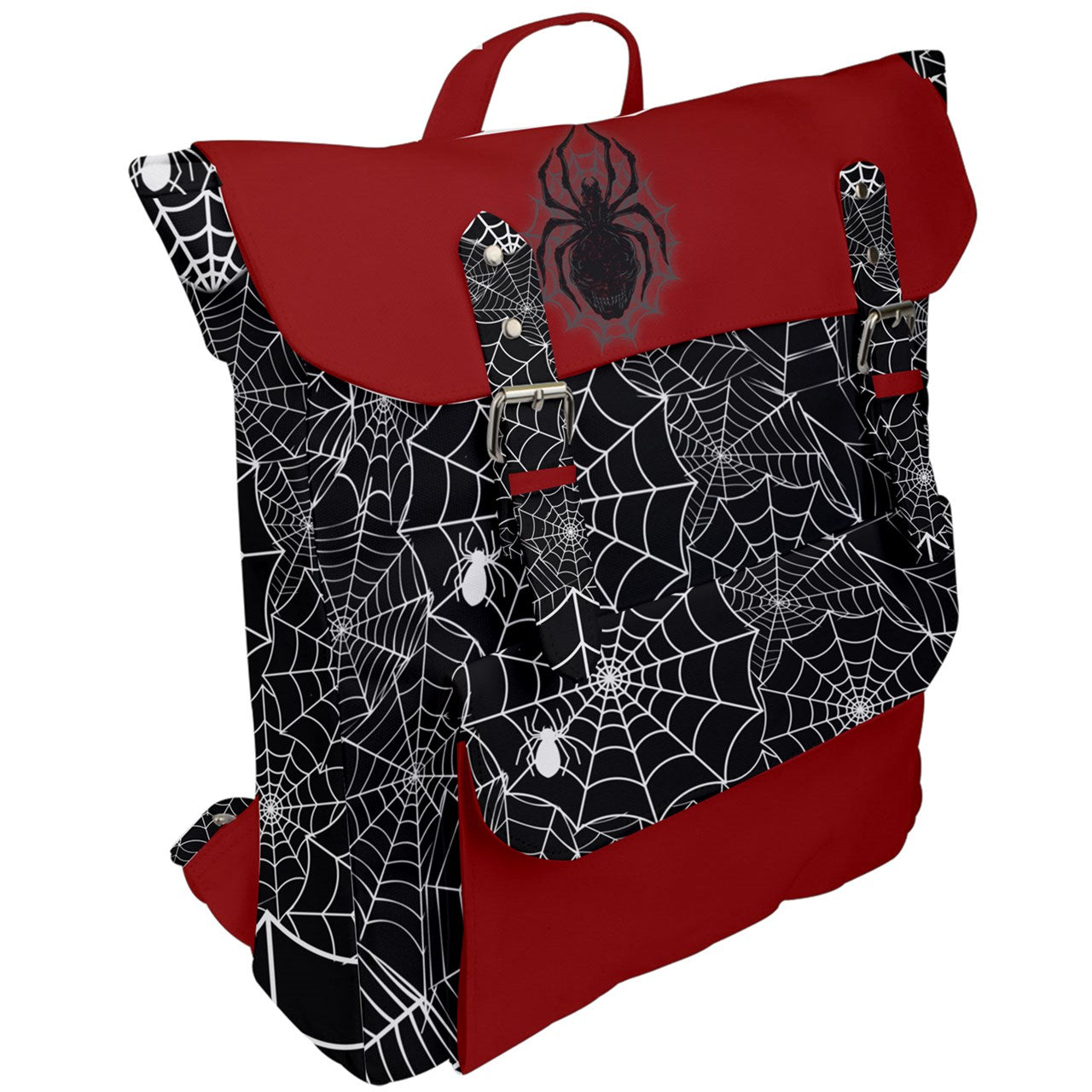 Black Web Complex Red Buckle Up Backpack