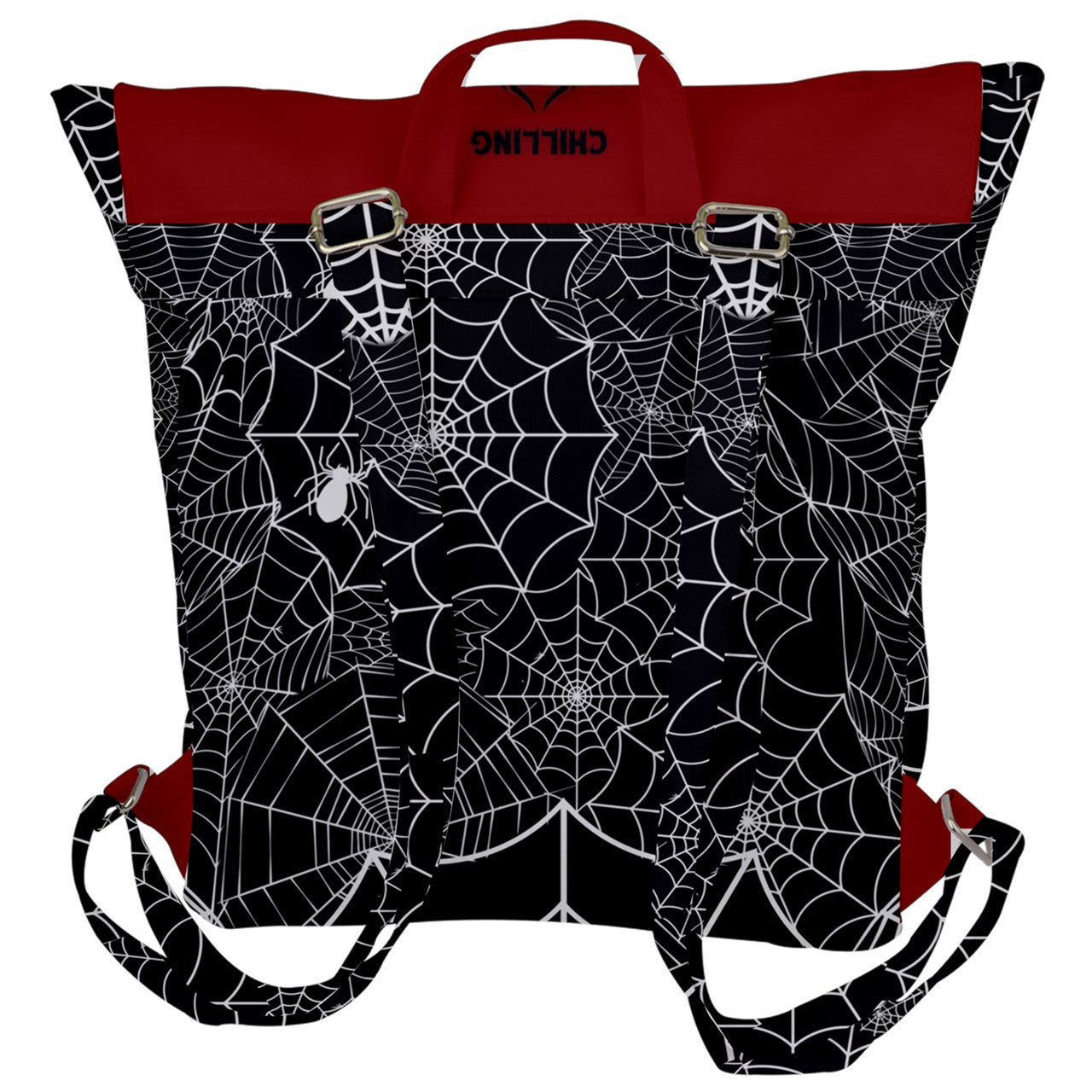 Black Web Complex Red Buckle Up Backpack