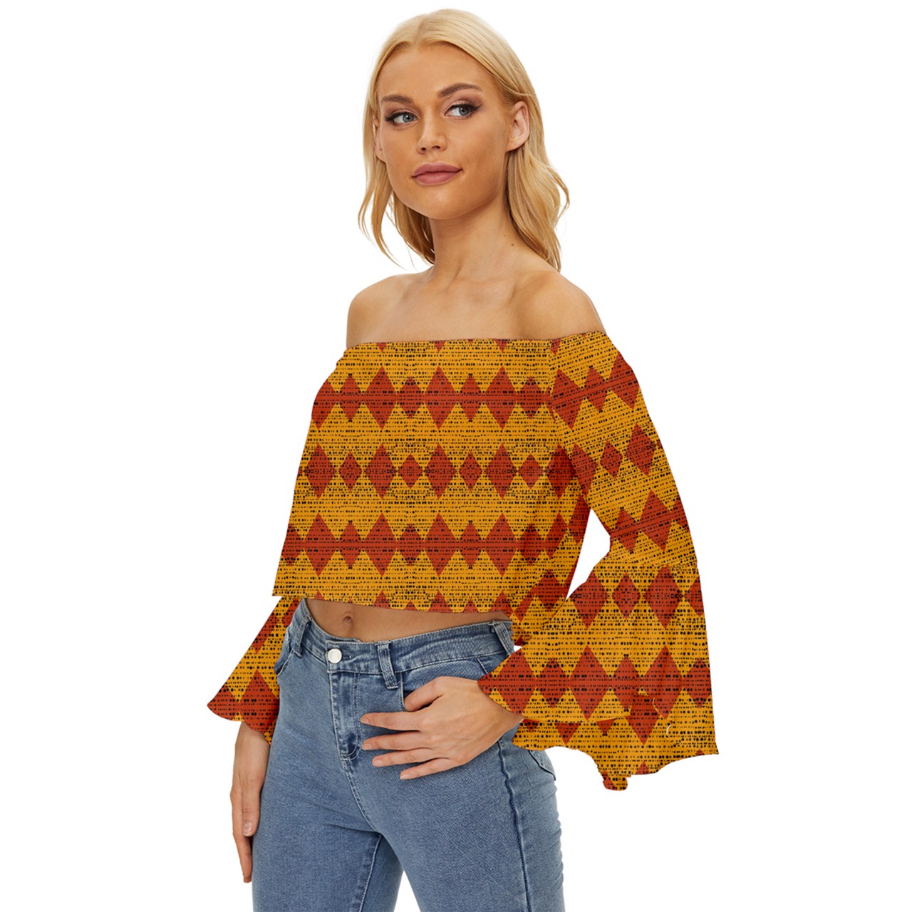 Red Knight Spots Off Shoulder Flutter Bell Sleeve Top