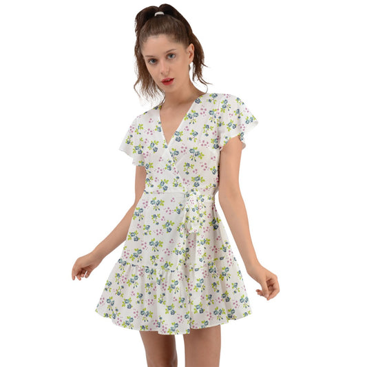 Powder Blue Bell Flutter Sleeve Wrap Dress