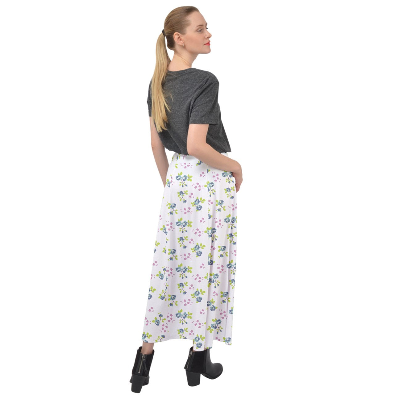 Powder Blue Bell Velour Split Maxi Skirt