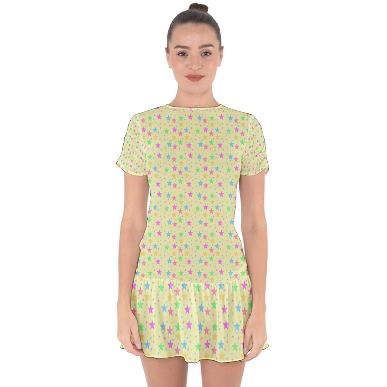 Soft Stars Drop Hem Mini Chiffon Dress