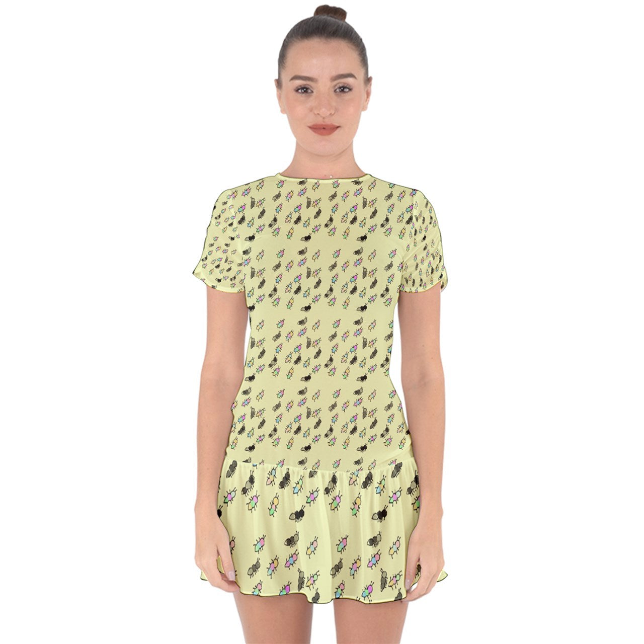Watercolor Ant Party Drop Hem Mini Chiffon Dress