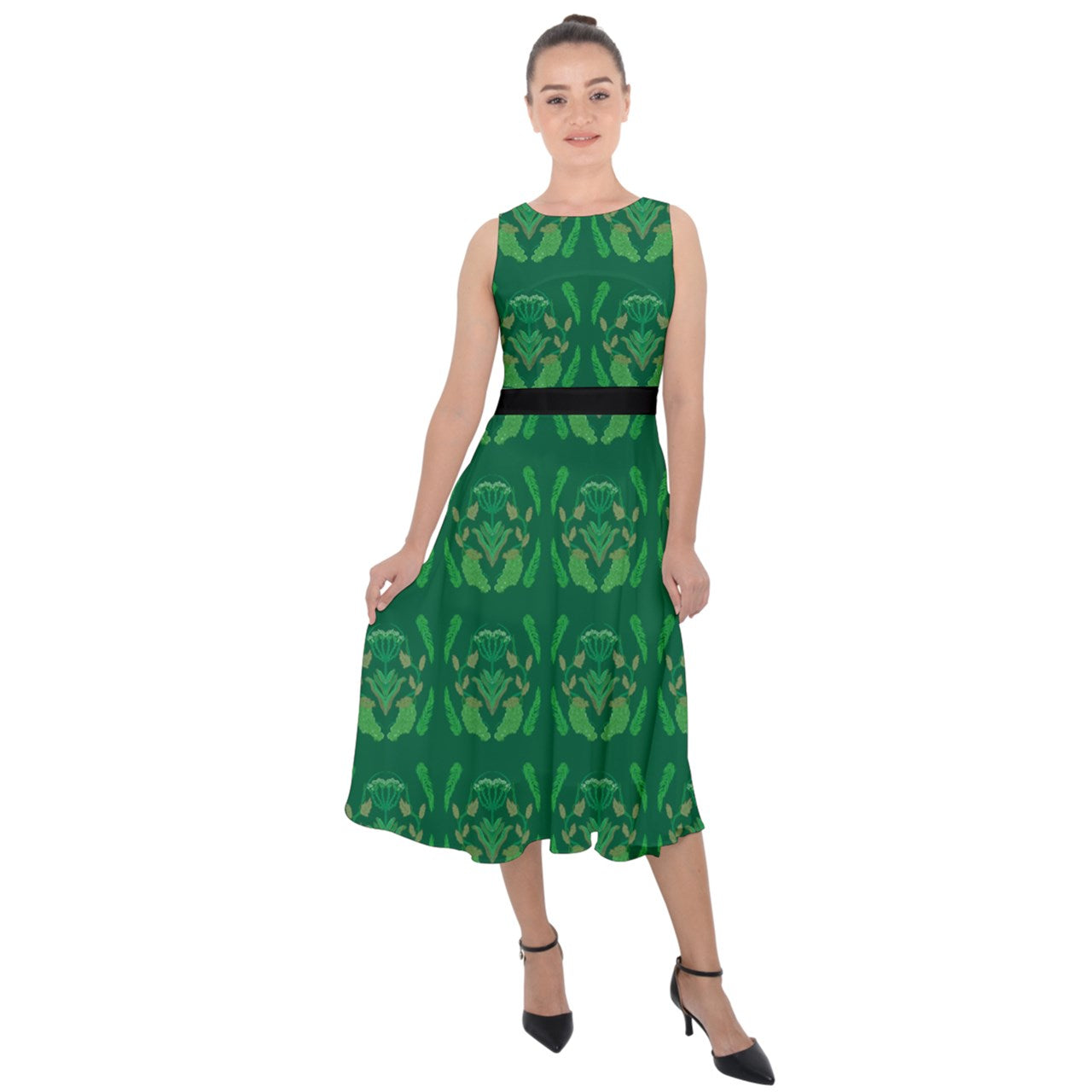 Queen Anne's Lace Black Belt Tie-Back Chiffon Dress