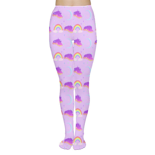 Rainbow Moon Watercolor Tights