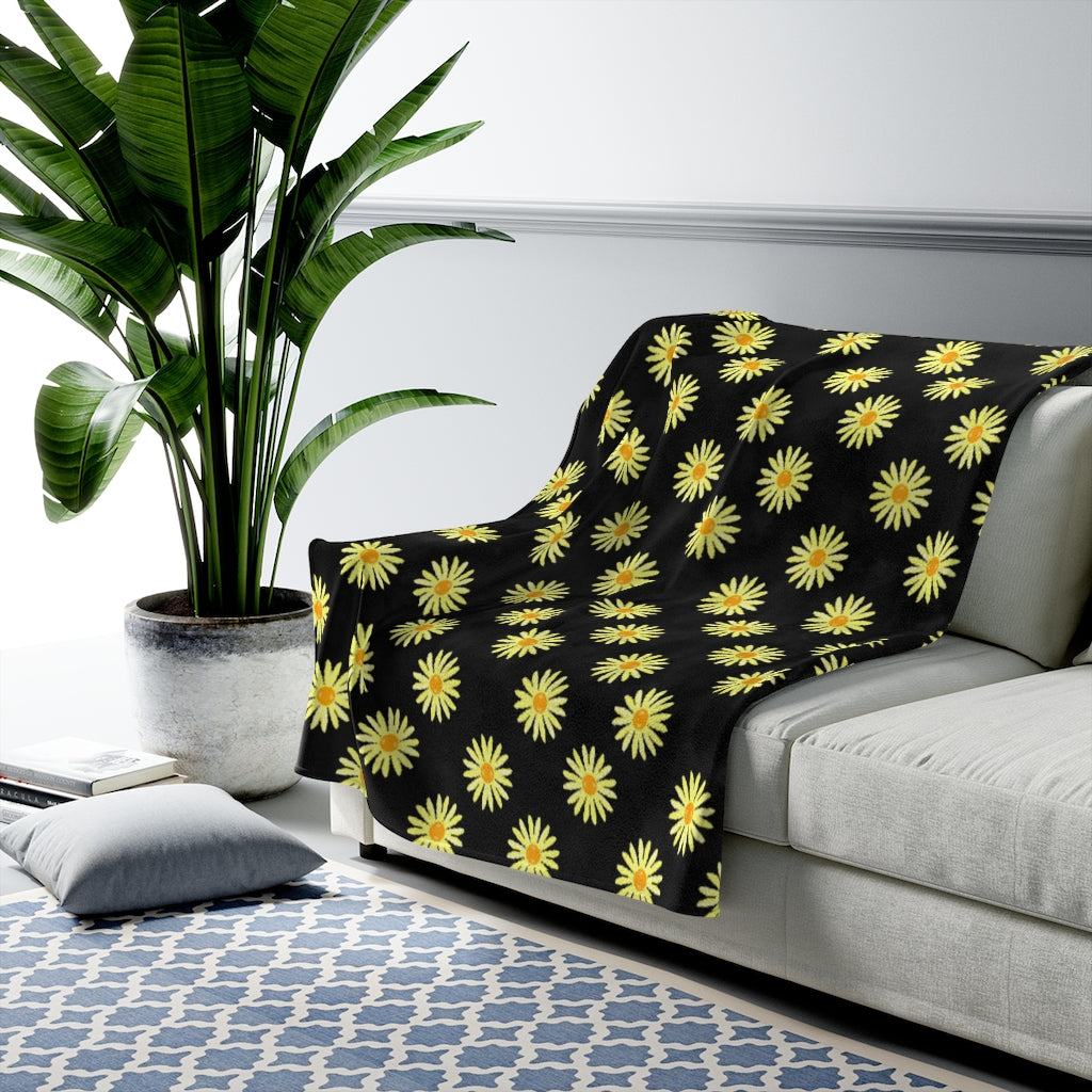 black sunshine flower Velveteen Plush Blanket