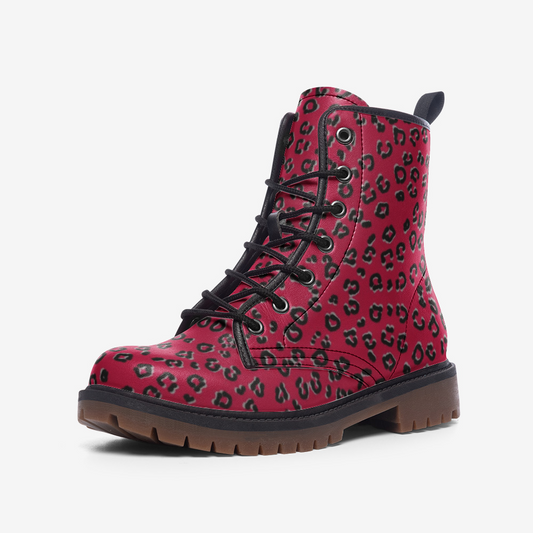 Red Cheetah Print Casual Leather Lightweight boots MT