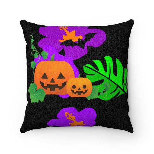 Tropical Jack-O Faux Suede Square Pillow