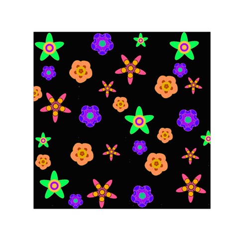 indigo flower black Small Satin Scarf