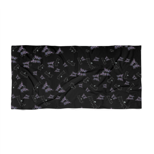 butterflies and bats black Beach Towel