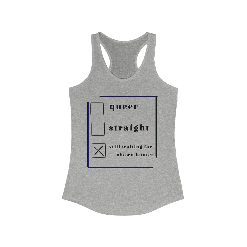 still waiting on shawn Racerback Tank