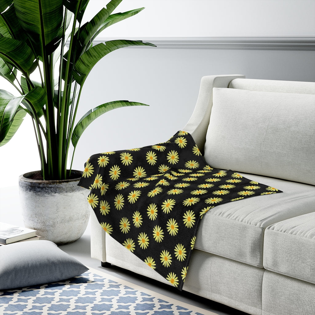 black sunshine flower Velveteen Plush Blanket