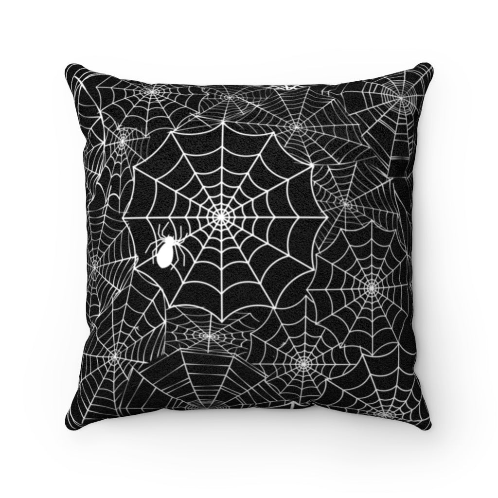 Black Web Chilling Faux Suede Square Pillow