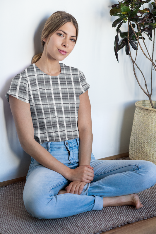 grey academia plaid tee