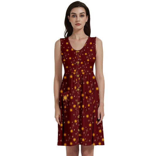 Red Whimsy Button Dress With Pocket