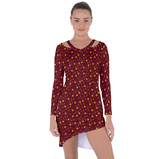 Red Whimsy Asymmetric Cut-Out Shift Dress