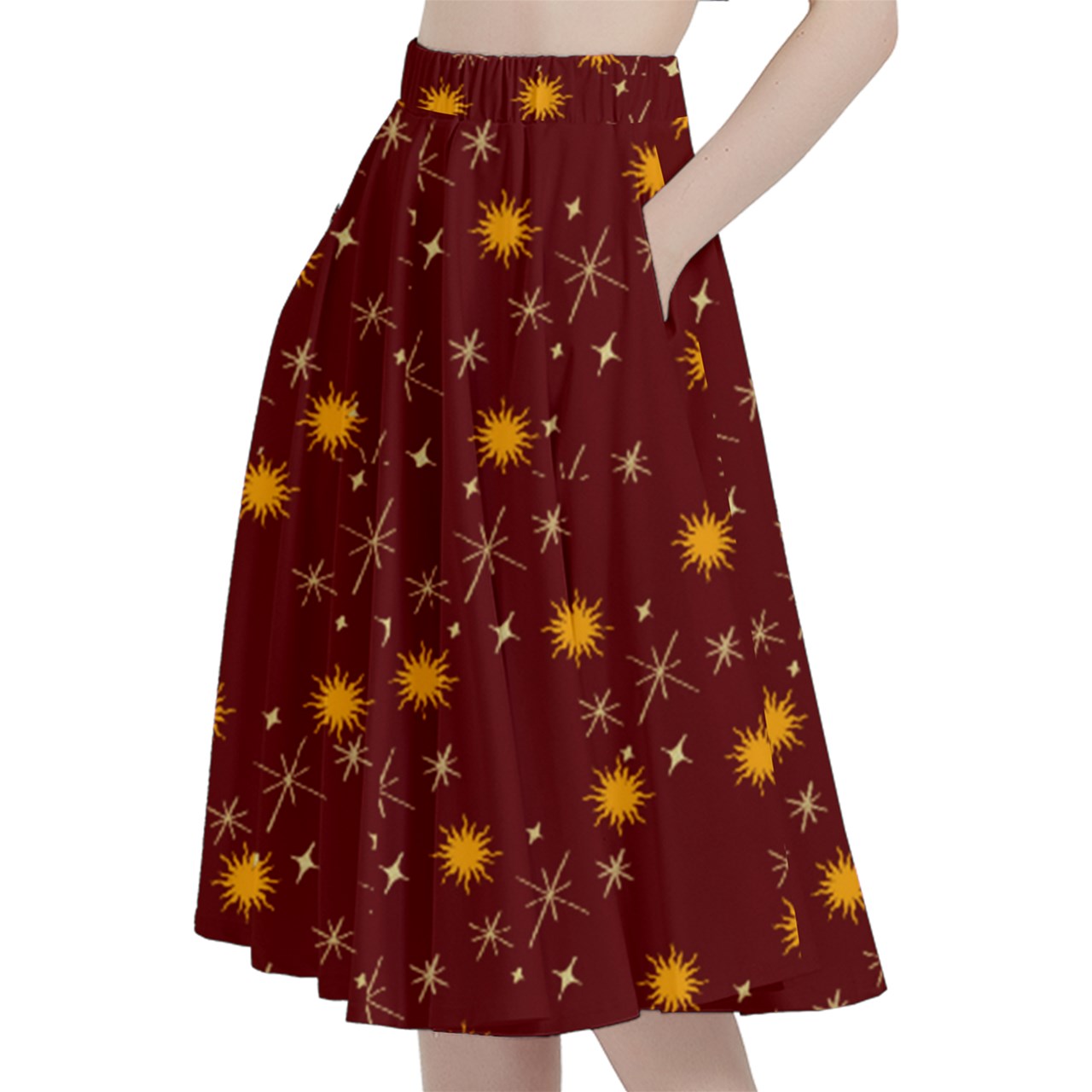 Red Whimsy Midi Skirt With Pocket