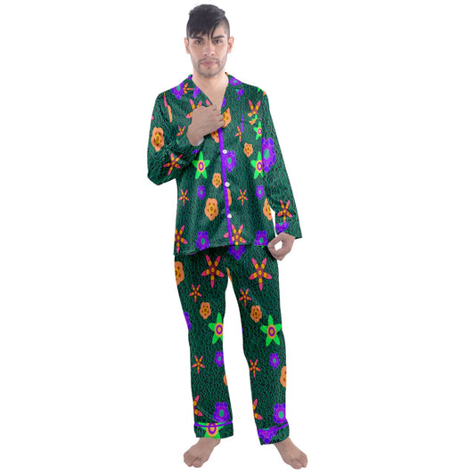 cheetafloral  Long Sleeve Satin Pyjamas Set