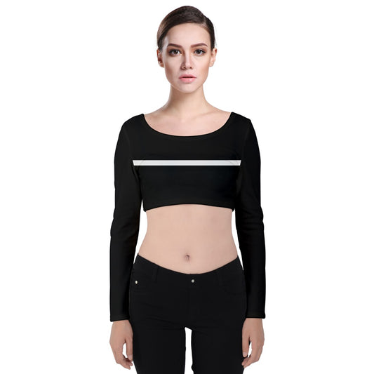 black white stripe Velvet Long Sleeve Crop Top