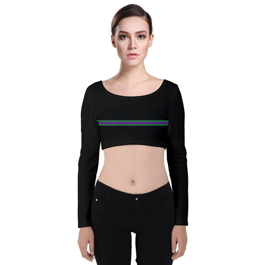 Black purple green stripe Velvet Long Sleeve Crop Top