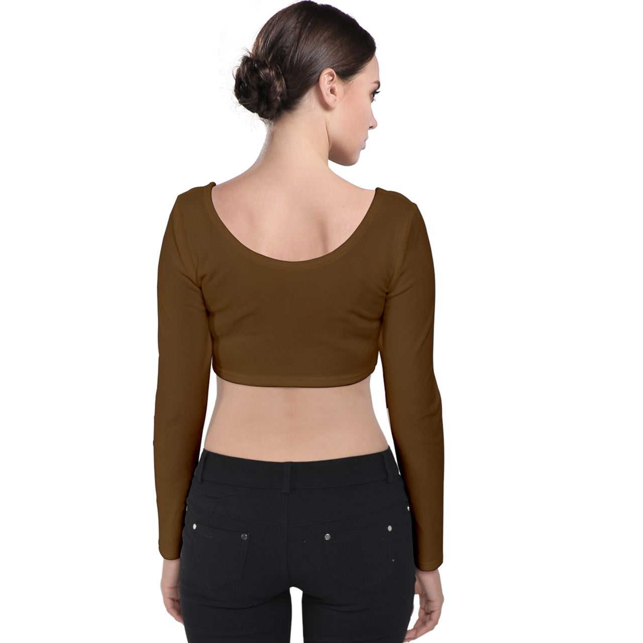 purple green stripe Velvet Long Sleeve Crop Top