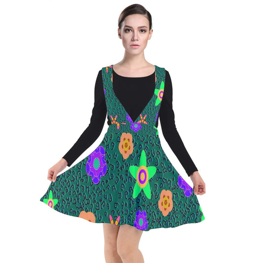 cheeta floral Plunge Pinafore Dress