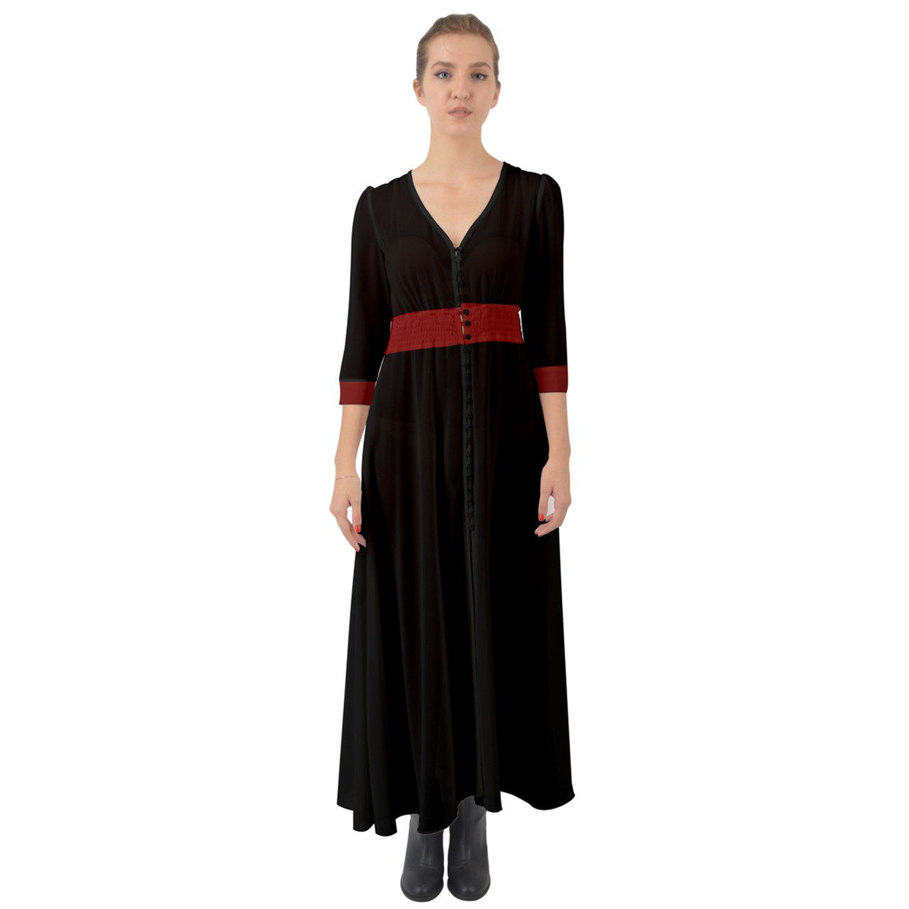 Red Strap Button Up Boho Maxi Dress