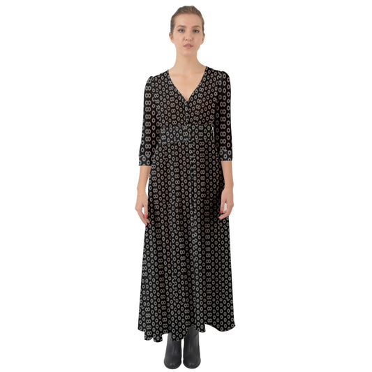 Black Floral Button Up Boho Maxi Dress