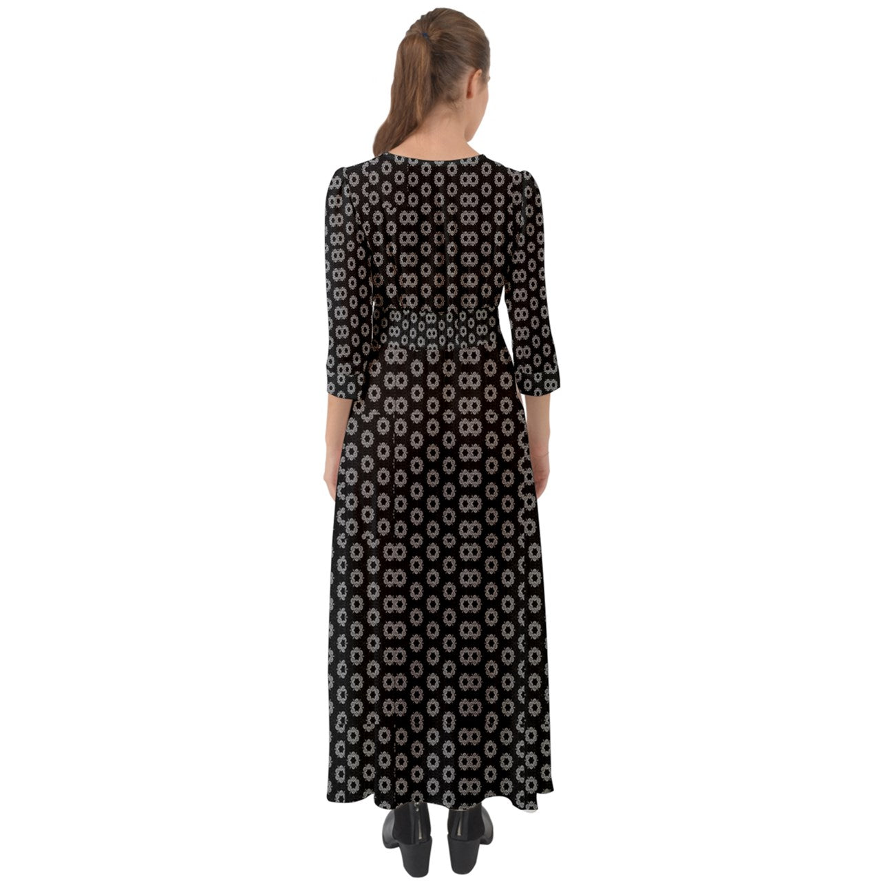 Black Floral Button Up Boho Maxi Dress