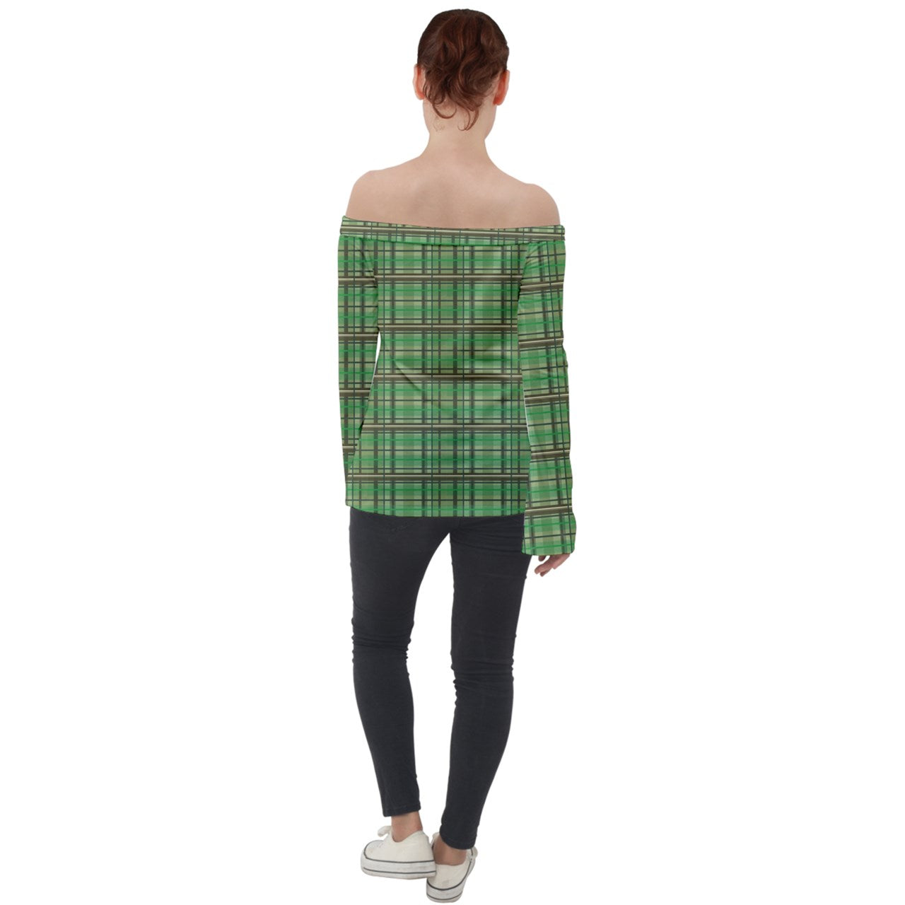 green academia Off Shoulder Long Sleeve Top