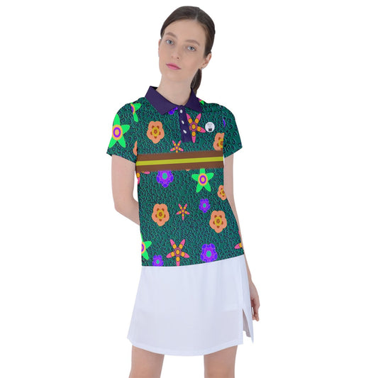 Cheeta Floral Indigo Collar Polo Tee
