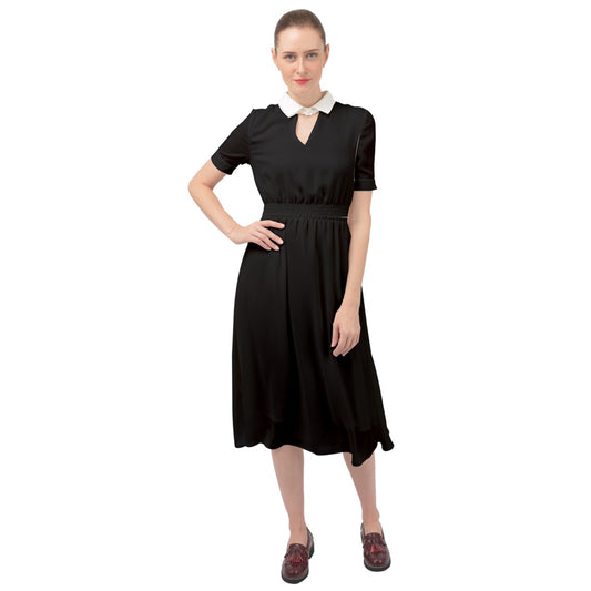 white collar Keyhole Neckline Chiffon Dress